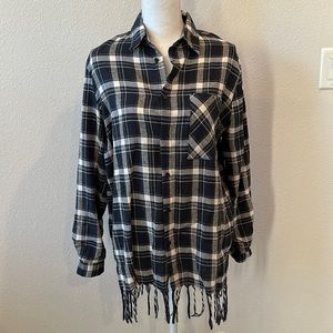 Plaid Fringe Button Down Shirt
